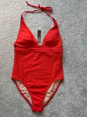 J. Crew Piqué Halter One-Piece Swimsuit